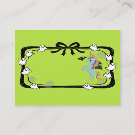 Cartão De Lugar Halloween Unicorn Greeting Bat Green