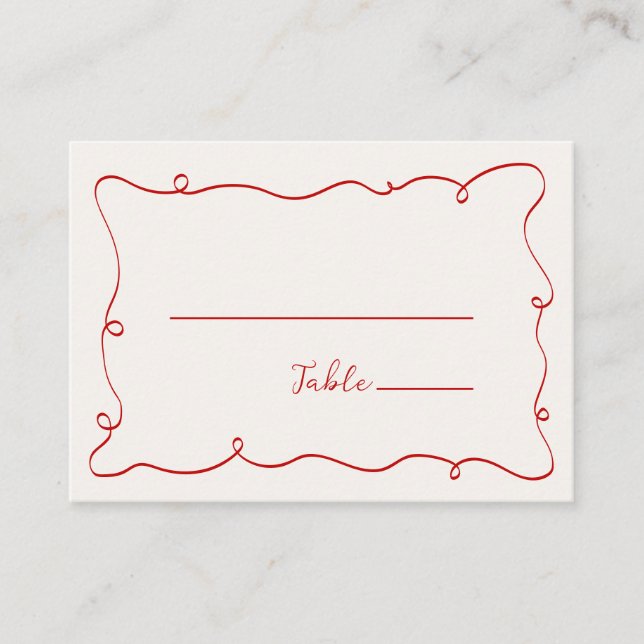 Cartão De Lugar Hand Drawn Squiggle Frame Red (Frente)
