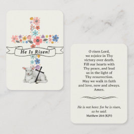 Cartão De Lugar He Is Risen Easter Prayer Card Floral Cross Lamb