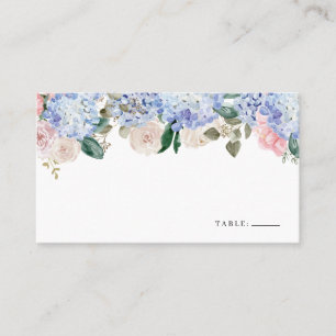 Cartão De Lugar Hidrósia Azul e Rosas Rosa Floral