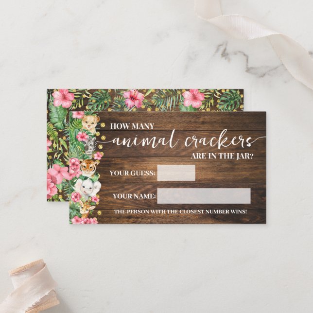 Cartão De Lugar How Many Animal Crackers Pink Safari Game Card (Frente/Verso In Situ)