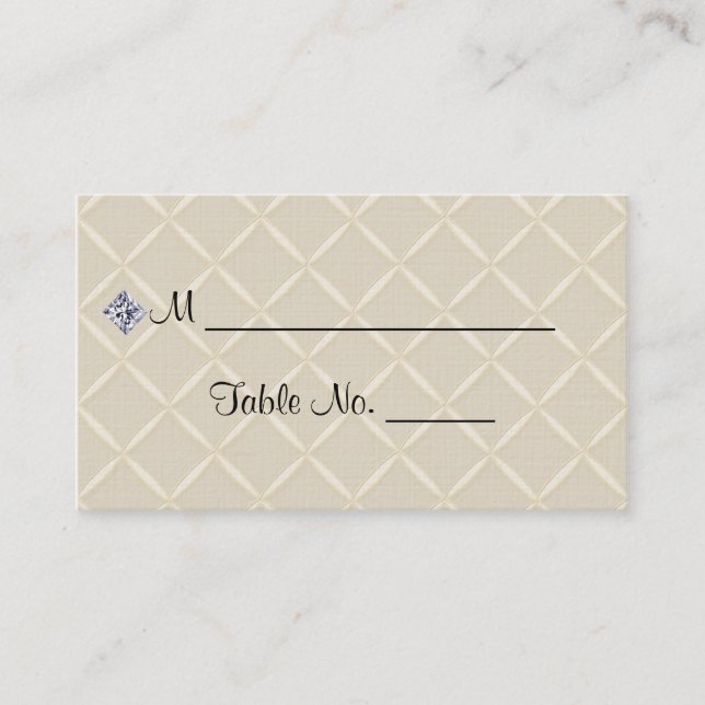 Cartão De Lugar Ivory Quilted Bling Posh Wedh Place Cards (Frente)