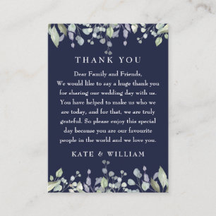 Cartão De Lugar Lilac Floral Azul Marinho Casamento Obrigado