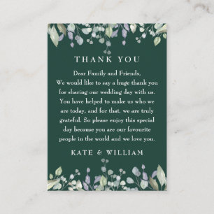 Cartão De Lugar Lilac Floral Esmeralda Verde Casamento Obrigado
