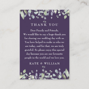 Cartão De Lugar Lilás Floral Roxo Agradecimento de Casamento