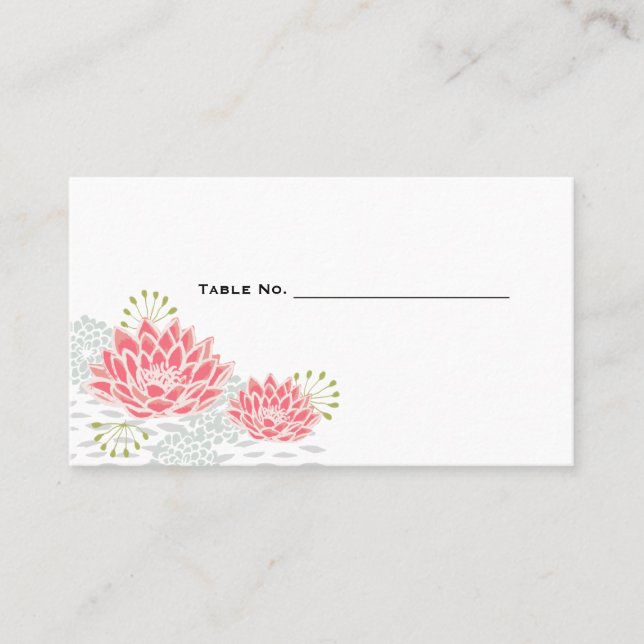 Cartão De Lugar Lírios de Água Pintados - Números de Tabela defini (Frente)