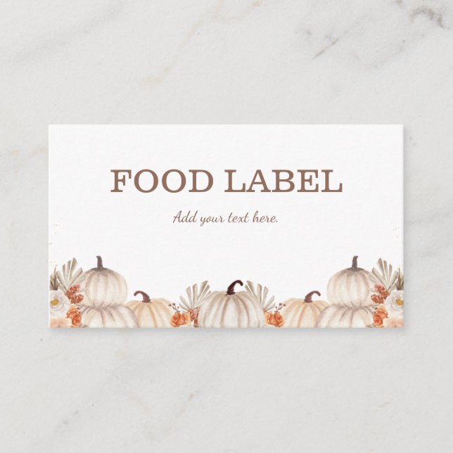 Cartão De Lugar Little Pumpkin Food Label Buffet Card (Frente)