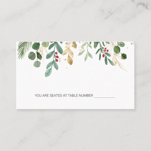 Cartão De Lugar Lugares de casamento de Natal com folhagem verde e (Frente)