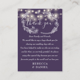Cartão De Lugar Luzes de Corda Floral Obrigado Roxo Casamento
