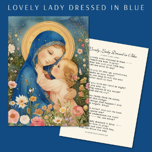 Cartão De Lugar Mãe Mary e Poema Católico Infantil
