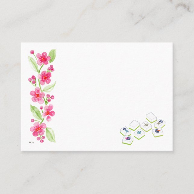 Cartão De Lugar Mahjong Watercolor Flower Blossoms Place Card (Frente)