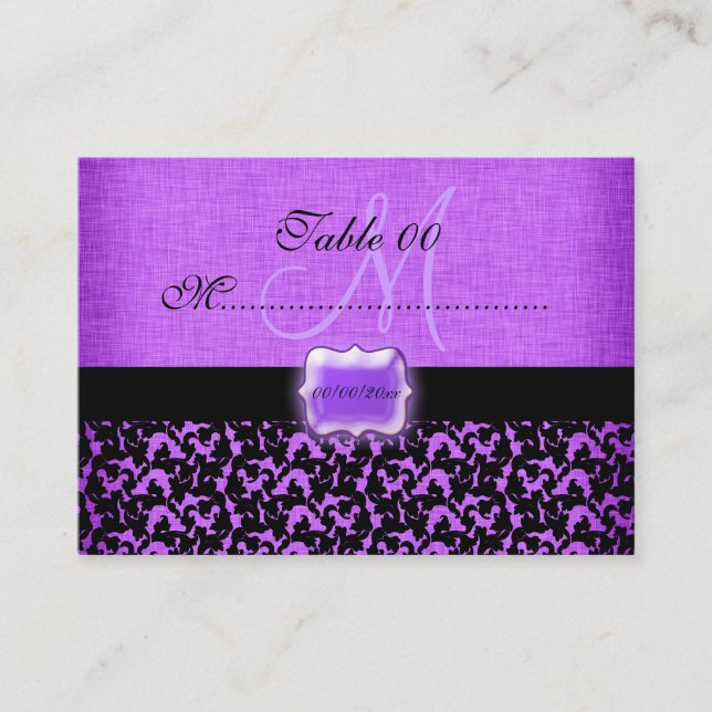 Cartão De Lugar Maluco preto roxo "número da mesa" (Frente)