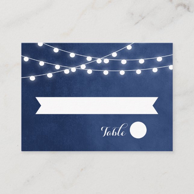 Cartão De Lugar Marinho Blue String Lights Wedt Escort Cards (Frente)