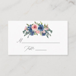 Cartão De Lugar Marinho de Aquarela e Casamento Floral Blush