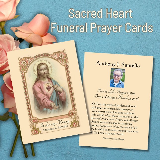 Cartão De Lugar Memorial do Funeral Católico Oração Santa (Traditional Catholic Sacred Heart of Jesus Funeral Prayer Cards)