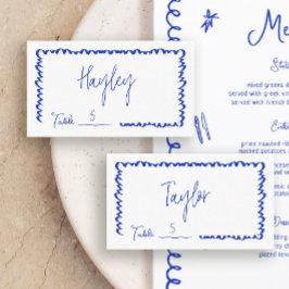 Cartão De Lugar Mesa De Casamento Azul De Casamento De Branca Dese
