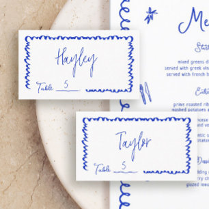 Cartão De Lugar Mesa De Casamento Azul De Casamento De Branca Dese