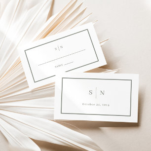 Cartão De Lugar Mínimo e Chic White e Sage Wedding Flat