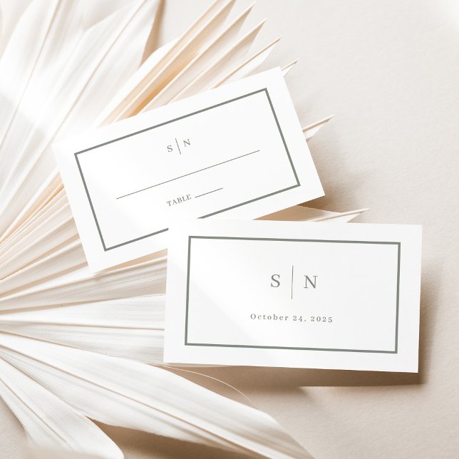 Cartão De Lugar Mínimo e Chic | White e Sage Wedding Flat (Criador carregado)