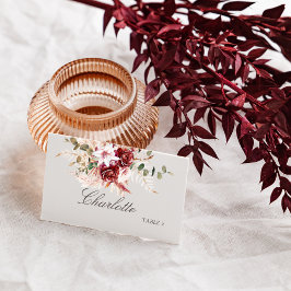 Cartão De Lugar Modern Burgundy Boho Flat Wedding Place Card 
