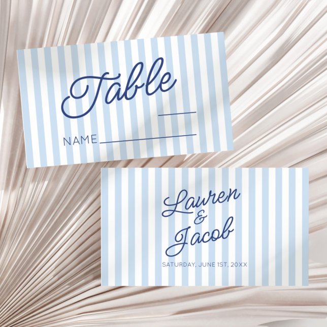 Cartão De Lugar Modern Minimal Minimalist Blue Stripes Wedding (Criador carregado)