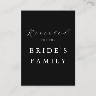 Cartão De Lugar Modern Minimalist Black Reserved Wedding Sign
