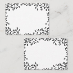 Cartão De Lugar Moldura Floral Flores Boho Doces Preto e Branco Pe