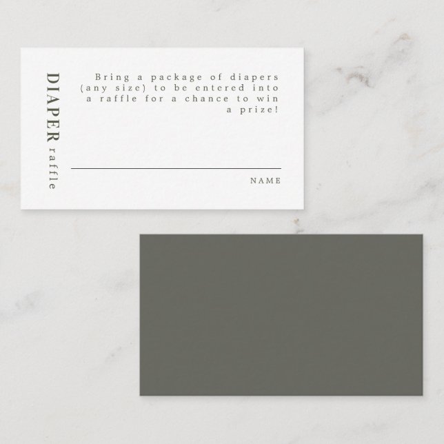 Cartão De Lugar NINA Mínima Sage Green Fralda Raffle (Frente/Verso)