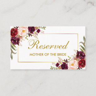Cartão De Lugar Nome Reservado para Casamento Dourado Floral Burgu