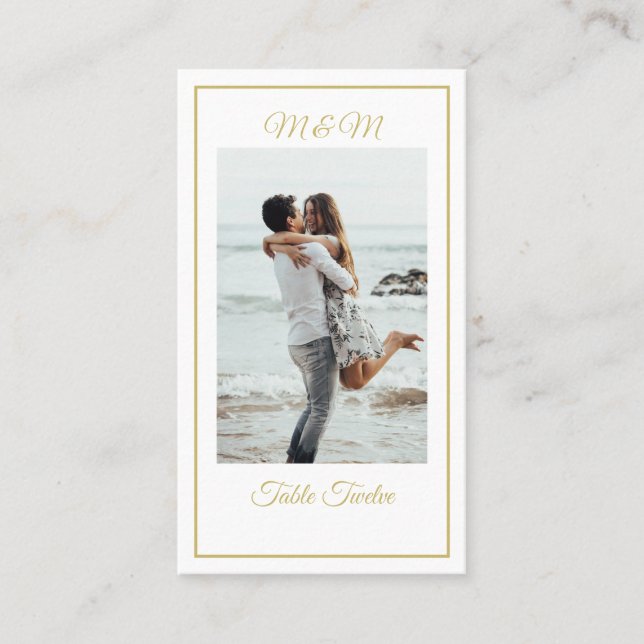 Cartão De Lugar Número de Tabela Elegante de Foto Dourada do Monog (Frente)