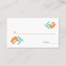 Orange Peony on White com Placecards Turquesa