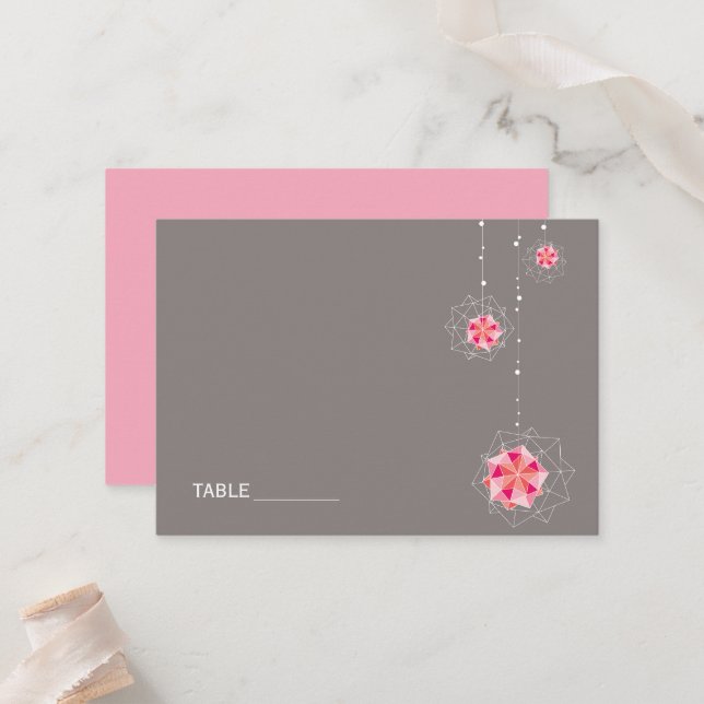 Cartão De Lugar Ornament Pink Origami Suspende Casamento Asiático (Frente/Verso In Situ)