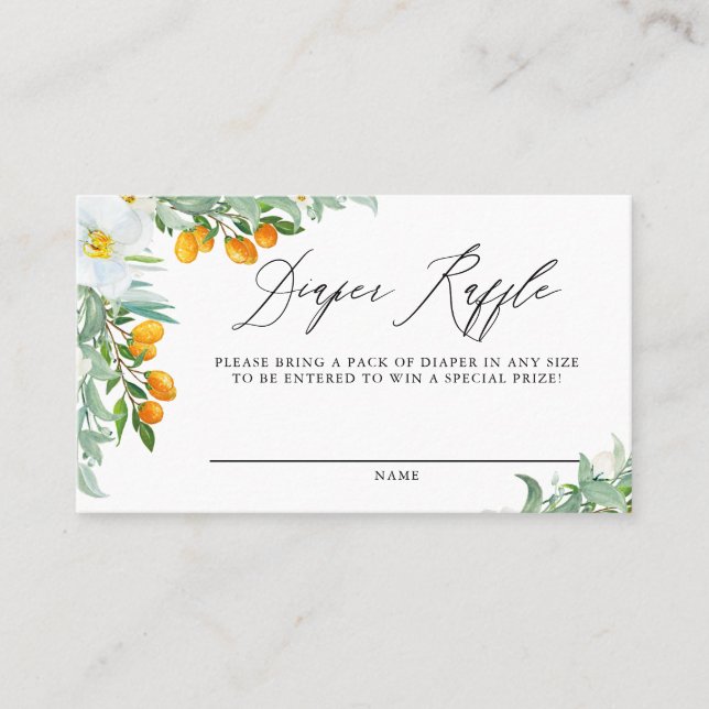 Cartão De Lugar Orquídea Aquarela e Kumquats - Fralda Raffle Card (Frente)