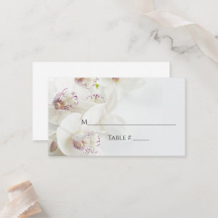 Cartão De Lugar Orquídeas Brancas e Roxas Elegantes Casamento pl