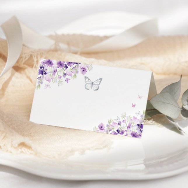 Cartão de lugar para borboletas florais prateadas (Criador carregado)