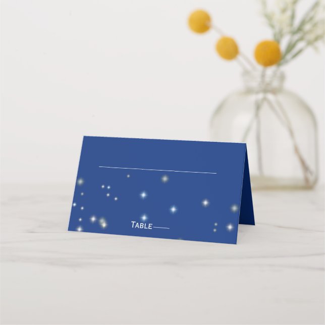 Cartão de lugar para casamento noturno Blue Starry (Frente)