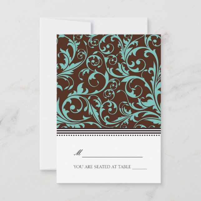 Cartão de lugar para dobradiças azuis e castanho (Frente)