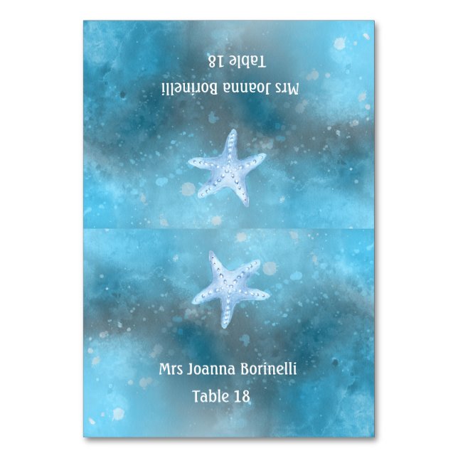 Cartão de lugar para Mesa de Verão azul (Frente)