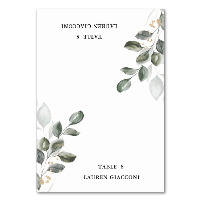 Cartão de lugar para Mesa verde de cor d'água (Frente)