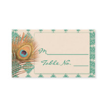 Peacock Feather no Teal Marroquino Place Card