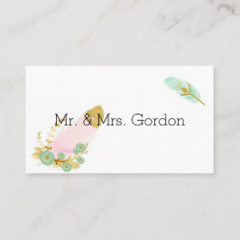 Cartão De Lugar Penas Douradas e rosa-boho