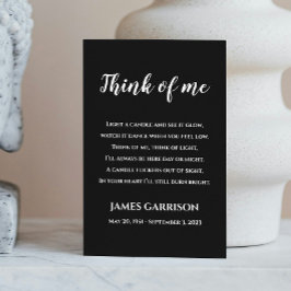 Cartão De Lugar Pensem em mim Celebração da Vela da Vida