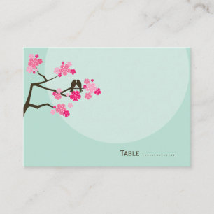 Cartão De Lugar Pink Cherry Blossoms Love Bird Place Card