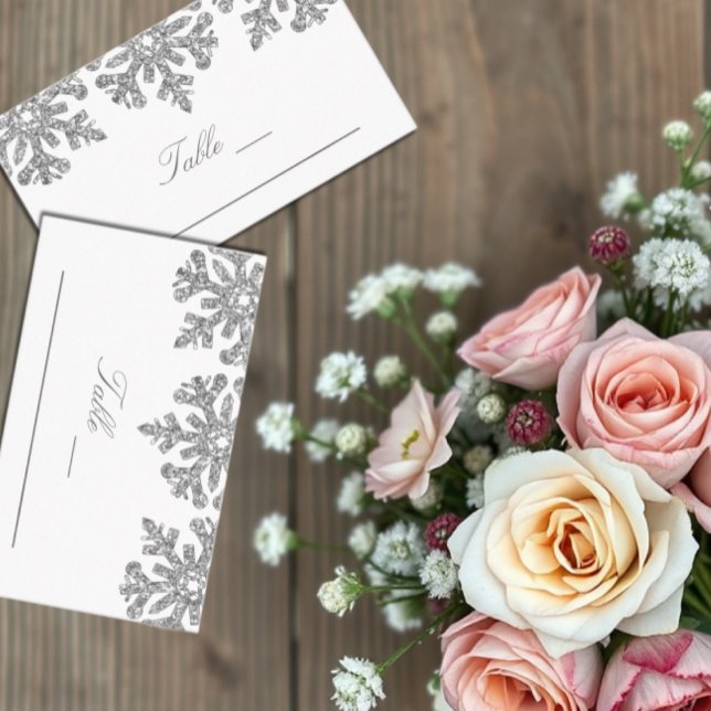 Cartão De Lugar Placa de Casamento no inverno Silver Snowflakes (Criador carregado)