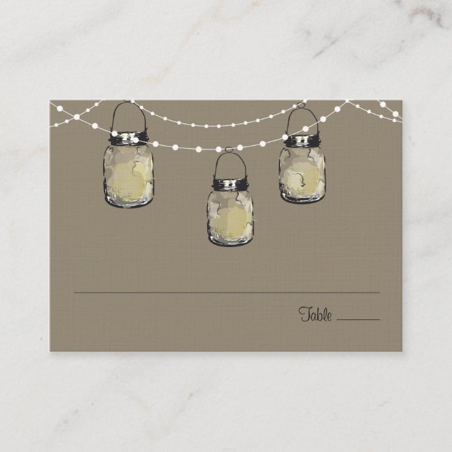 Cartão De Lugar Placa de Escolta Mason Jar String de Luzes (Frente)
