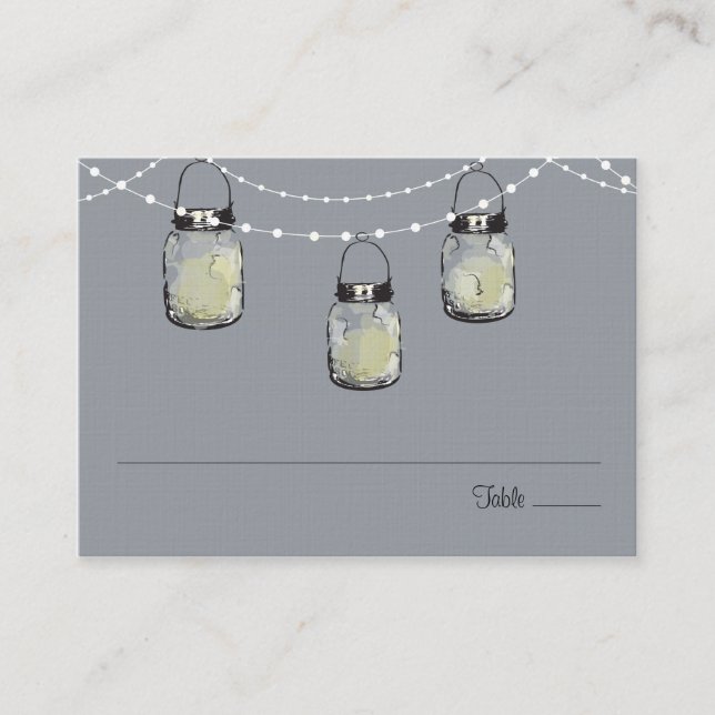 Cartão De Lugar Placa de Escolta Mason Jar String de Luzes (Frente)