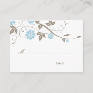 Cartão De Lugar Placa Floral Moderna - Azul Aqua