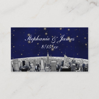 Cartão De Lugar Placas Azul Douradas Star Place Etch NYC Skyline 2