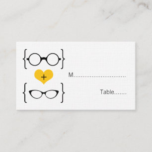 Cartão De Lugar Placas de Casamento de Óculos Geeky Amarelos