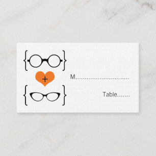Cartão De Lugar Placas De Casamento De Óculos Geeky Laranja